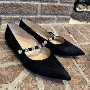 Stuart Weitzman Women Justina Black Pointy Toe Mary Jane Flat Sz 8